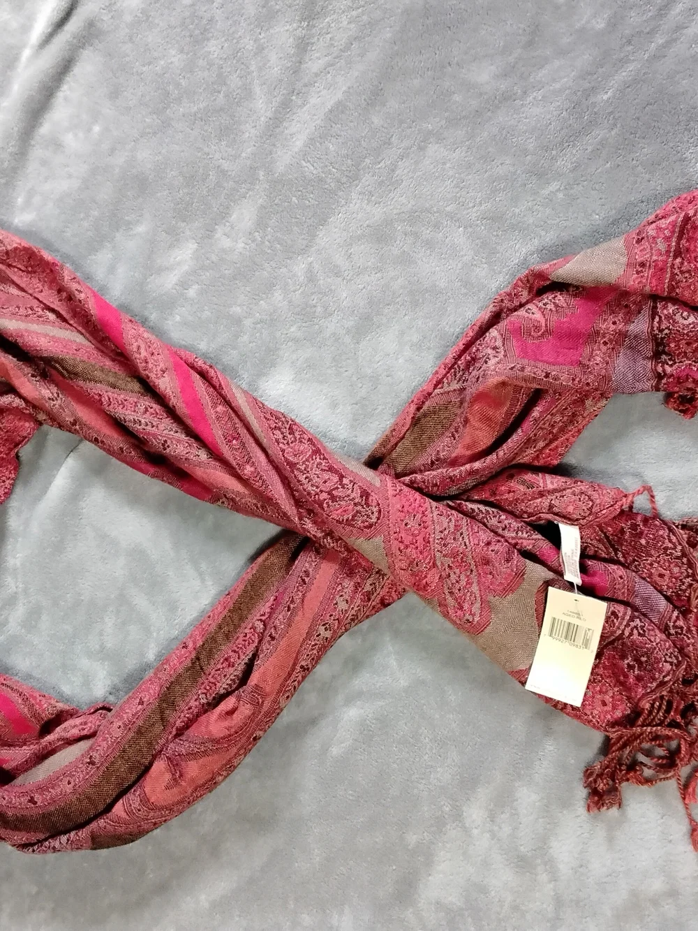 Aged Red Paisley Fringe Scarf - Brand Unknown